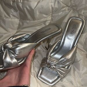 Michael Kors Silver Heels with Square-Toe and Twisted Detail